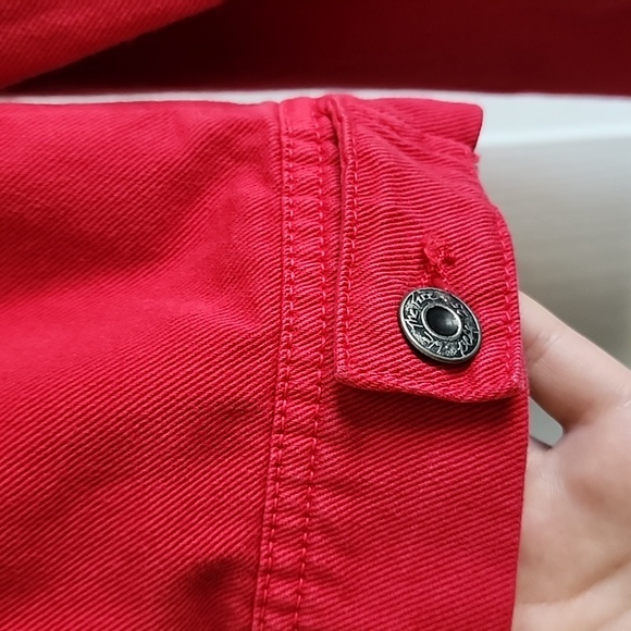 We The Free People Rumors Red Denim Jacket Size L NWT! color: strawberry fields - Picture 15 of 16